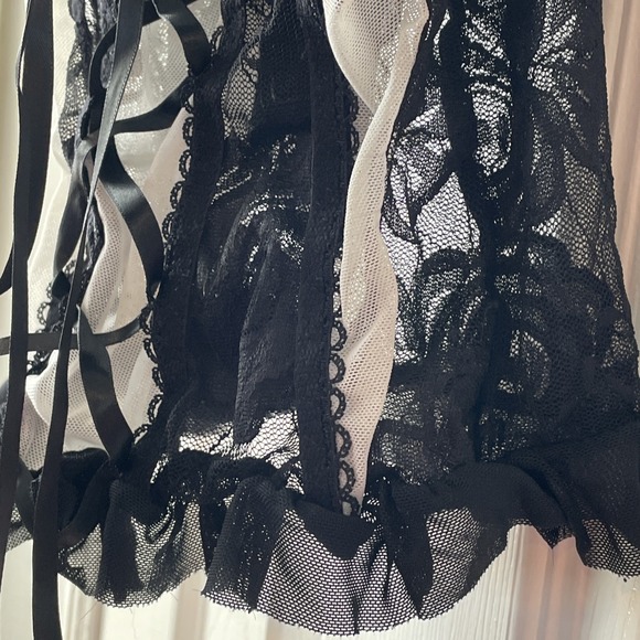 New Romwe Sz 4 Black White Lace Up Bustier Corset Adjustable Straps Y2K Coquette - Picture 6 of 16